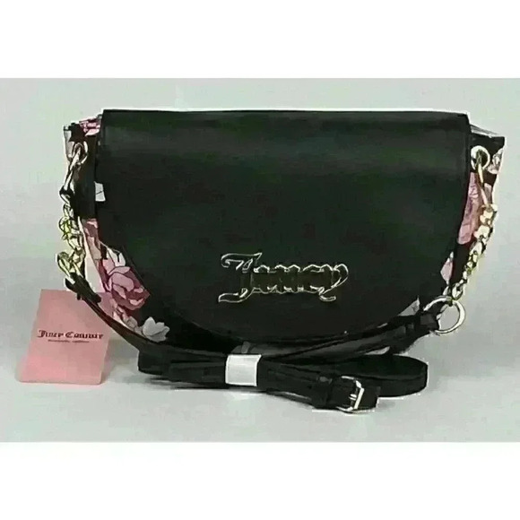 NEW! Juicy Couture Womens Flap Pretty Rose Black Crossbody Bag - Picture 2 of 4
